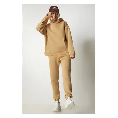 Happiness İstanbul Women's Camel Hooded Raised Tracksuit