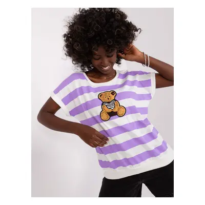 White-violet striped blouse with teddy bear