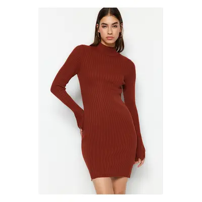 Trendyol Brick Mini Knit Basic Stand Collar Dress