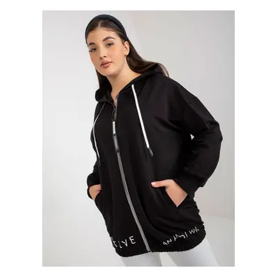 Black Plus Size Zip Hoodie with Text