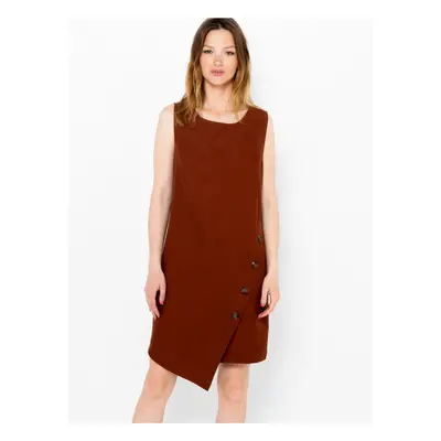 Brown Asymmetrical Dress with Decorative Buttons CAMAIEU - Women