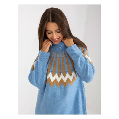 Blue knitted dress with long sleeves RUE PARIS