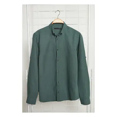 Trendyol Dark Green Button-down Collar Epaulette Slim Fit Long Sleeve 100% Cotton Shirt