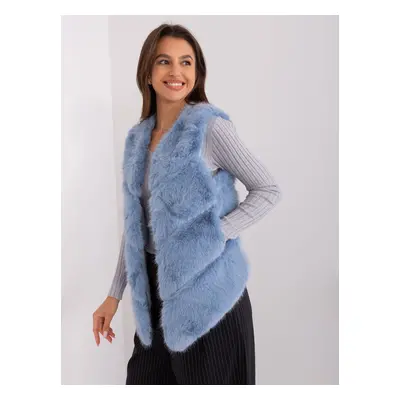 Blue Asymmetrical Fur Vest