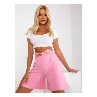 Pink cotton casual shorts with chain