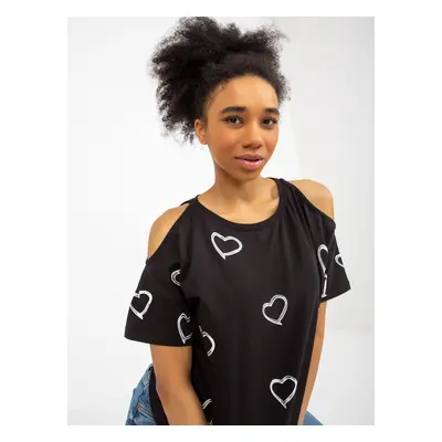 Lady's black blouse with heart print