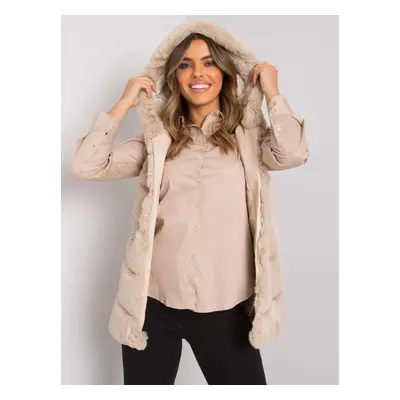 Beige fur vest with hood Foggia OCH BELLA