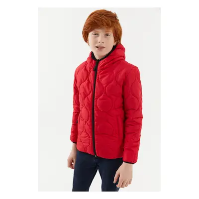 River Club Boy's Onion Patterned Fiber Inside Water and Windproof Red Hooded Coat