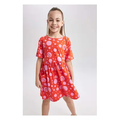 DEFACTO Girl Patterned Short Sleeve Combed Cotton Dress