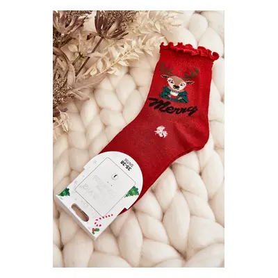 Women's Shiny Christmas Socks with Red Reindeer