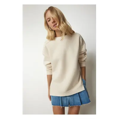 Happiness İstanbul Women's Cream Zipper Detailed Raised Knitted Sweatshirt