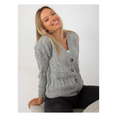 Grey openwork summer sweater with button fastening RUE PARIS