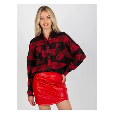 Black and red checkered overshirt with inscriptions