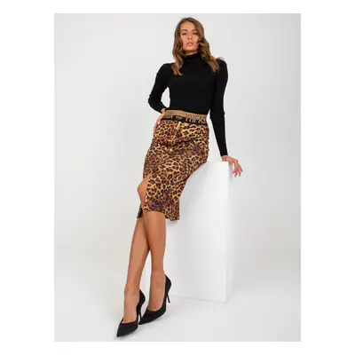 Dark beige and black leopard print pencil skirt with elastic waistband