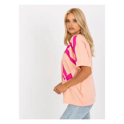 Peach and pink loose blouse with print