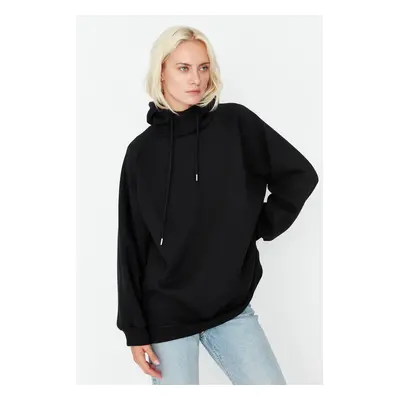 Trendyol Black Hooded Oversize Raised Knitted Sweatshirt