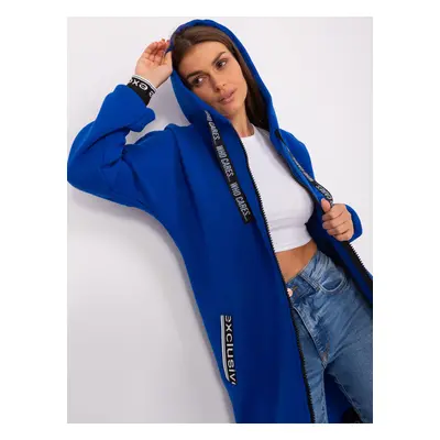 Cobalt blue long zip-up sweatshirt with slogans