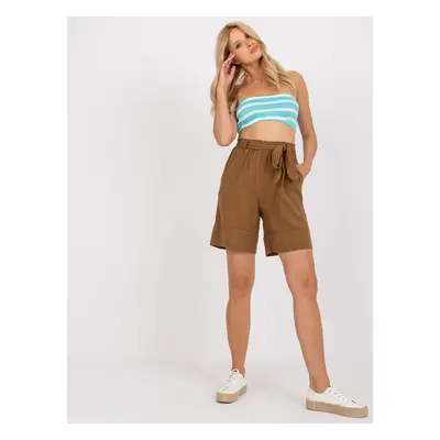 Brown casual cotton shorts with pockets OCH BELLA