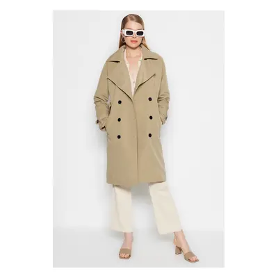 Trendyol Light Khaki Oversize széles szabású, öves, vízlepergető hosszú árokkabát