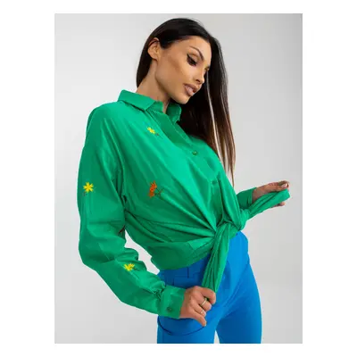 Green oversized button shirt with embroidery