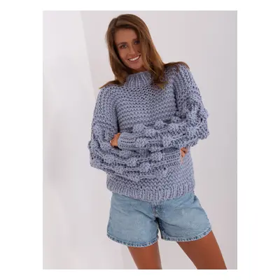 Grey-blue oversize sweater with puff sleeves