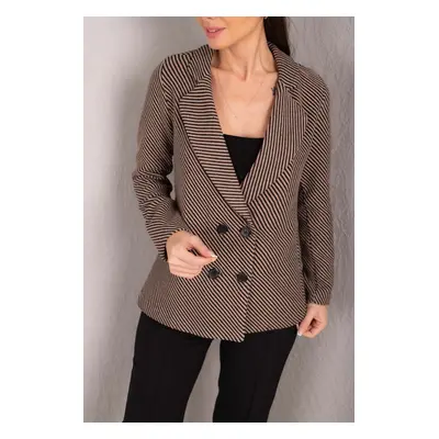 armonika Women's Mink Stripe Patterned Four Button Cachet Jacket