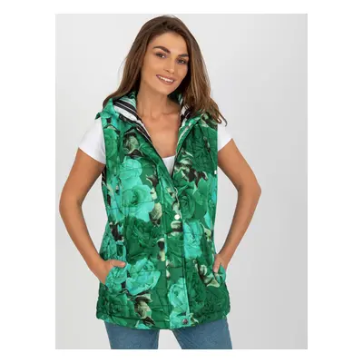 Green women's down vest with hood