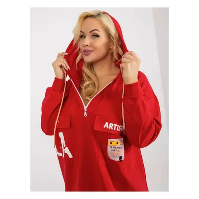 Red long plus size sweatshirt with lettering