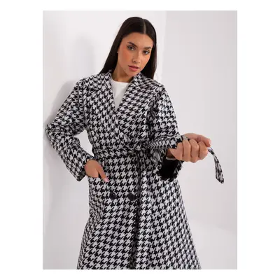 White and black long houndstooth coat