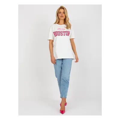 Ecru loose women's T-shirt with print