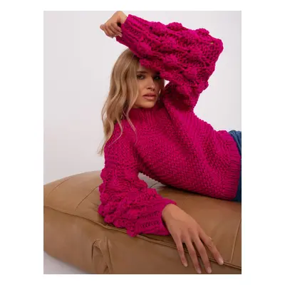 Fuchsia oversize sweater with puffed sleeves