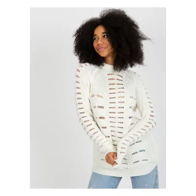 Openwork oversize Ecru sweater with round neckline