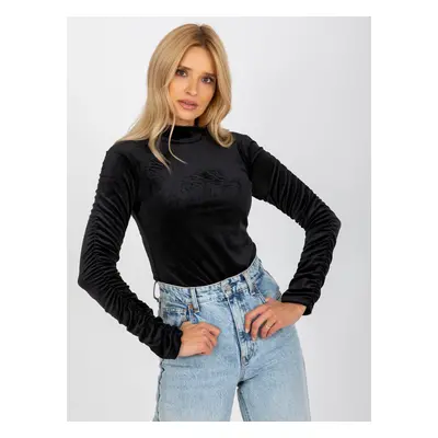 Black velour blouse RUE PARIS with ruffles on the sleeves