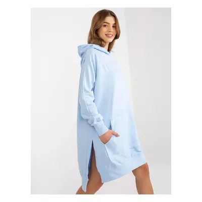 Light blue sweatshirt basic dress with hood