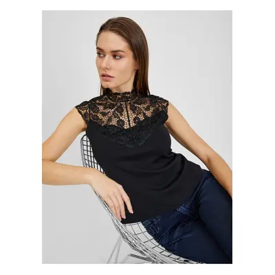 Black women's T-shirt with lace detail ORSAY