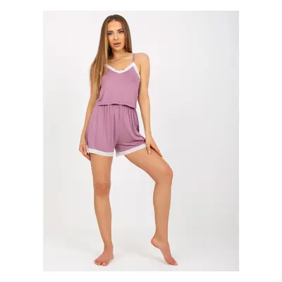 Dusty pink women's pajamas with short top RUE PARIS