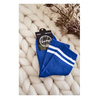 Women's cotton sports socks with stripes Blue