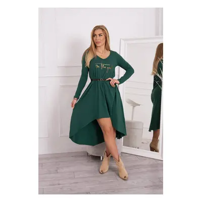 Dress with a decorative belt and inscription dark green