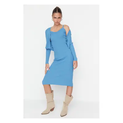 Trendyol Blue Blue testhezálló midi kötöttáru Cardigan ruha öltöny