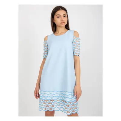 Light blue cocktail dress with openwork embellishments