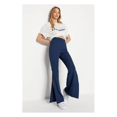 Trendyol Navy Blue High Derék Flare Up szőtt nadrág