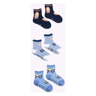 Yoclub Kids's Boys' Cotton Socks Anti Slip ABS Patterns Colours 3-pack SKA-0109C-AA3A-004