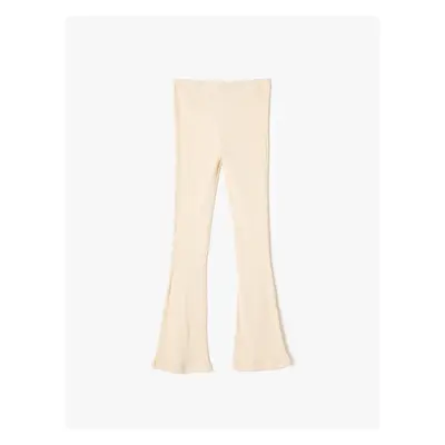 Koton Flared Leg Trousers Ribbed Elastic Waist