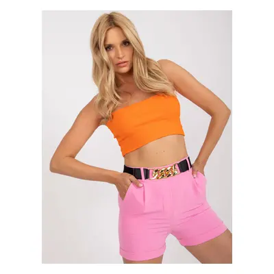 Pink elegant shorts with pockets and belt