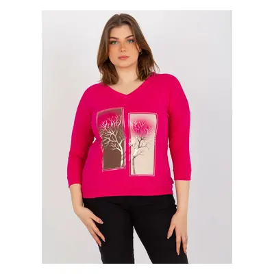 Fuchsia-printed blouse with size plus with 3/4 sleeves