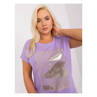 Purple plus size blouse with short sleeves