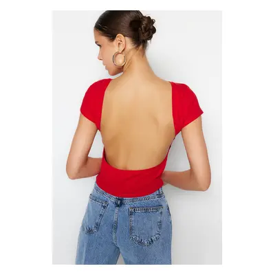 Trendyol Red Backless Crop Cotton Stretchy Knitted Blouse