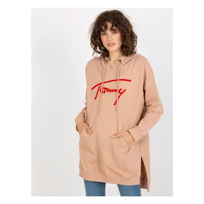 Women's Long Sweatshirt with Slit - Beige