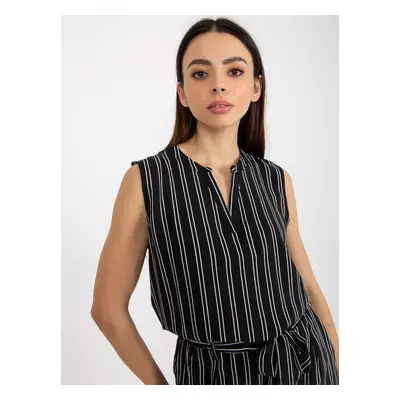 FRESH MADE women's black striped sleeveless blouse