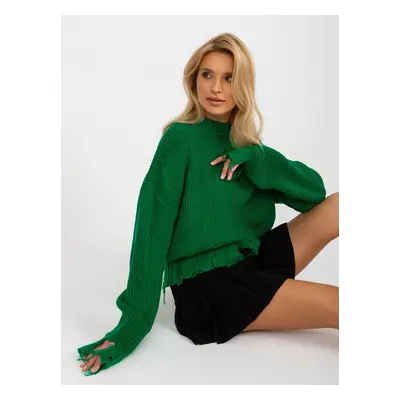 Green loose asymmetrical sweater with holes from RUE PARIS